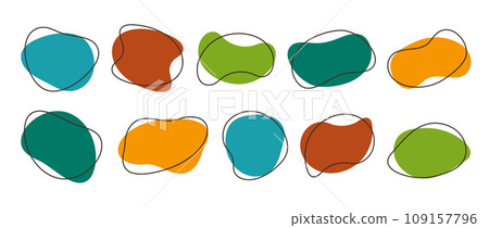 Abstract organic shapes collection. Irregular liquid forms set. Nice amoeba blobs, blotches, drops or stains bundle. Different design templates for label, sticker, banner, presentation, flyer. Vector 109157796