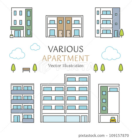 Simple apartment building vector illustration icon set 109157870
