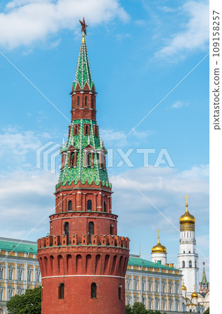 Vodovzvodnaya Tower at southwestern corner of Moscow Kremlin, overlooking Moscow River. Moscow, Russia 109158257