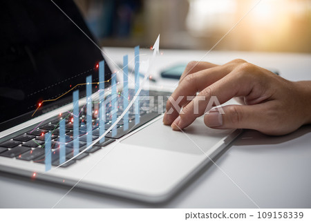 Businessman analyze financial data chart of statistics and graph with arrow. Business strategy development and growing growth plan. 109158339
