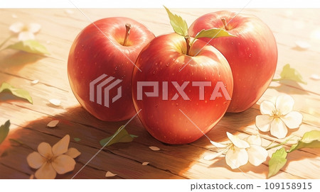 [AI generated image] Apple, wood grain background 1 109158915