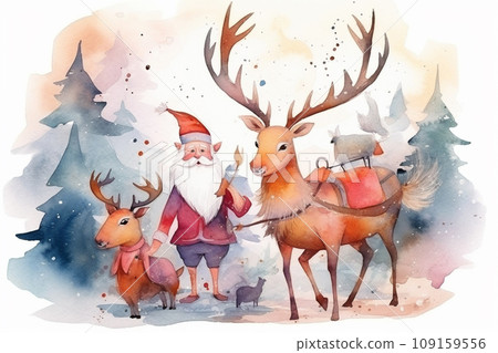 watercolor greeting card with deer and deer watercolor greeting card with deer and deer 109159556