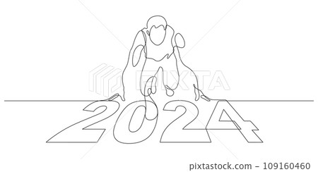 new year 2024 start up and begin, goals and plans for new year in continuous line drawing 109160460