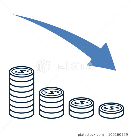 Vector illustration of a pile of dollar coins and an image of decreasing assets 109160539