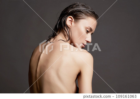 Naked Female back. young wet woman. Beautiful sexy Girl with wet Hair Naked Female back. young wet woman. Beautiful sexy Girl with wet Hair 109161063