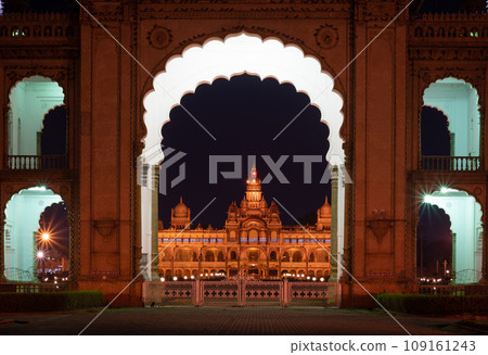 Night view of Mysore Palace in Mysuru, Karnataka, India 109161243