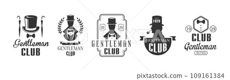 Vintage Gentleman Club Emblems and Black Label Vector Set 109161384