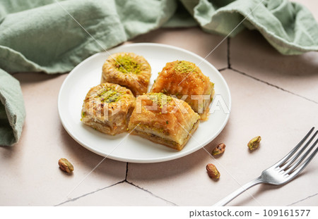 Assortment of Turkish baklava dessert Assortment of Turkish baklava dessert 109161577