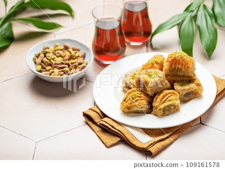 Assortment of Turkish baklava dessert Assortment of Turkish baklava dessert 109161578