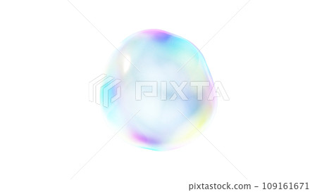 稍微扭曲的彩色肥皂泡。透明背景。 3D（PNG） 109161671