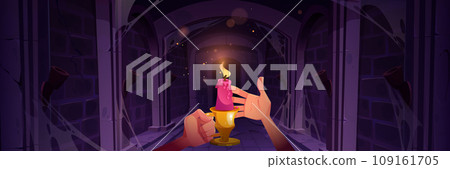 Hands with candle in abandoned dungeon Hands with candle in abandoned dungeon 109161705