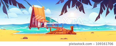 Fisherman house with pier on beach Fisherman house with pier on beach 109161706