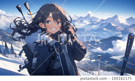 [AI generated image] Beautiful girl at the ski resort 11 109162175