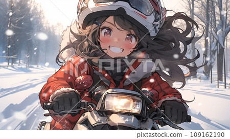 [AI generated image] Girl riding a snowmobile 1 109162190