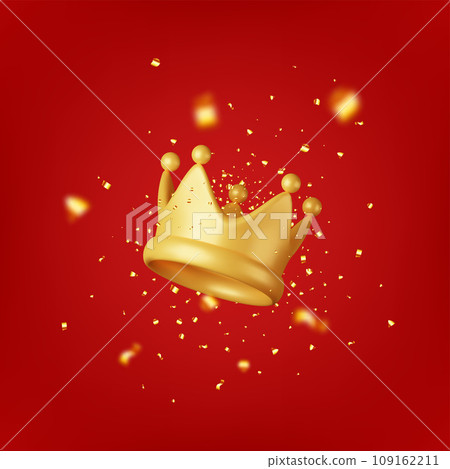 3D Gold Crown Icon and Confetti. 109162211