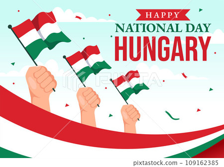Happy Hungary National Day Vector Illustration on 15th of March with Hungary Flag in Flat Holiday Celebration Cartoon Background Design 109162385
