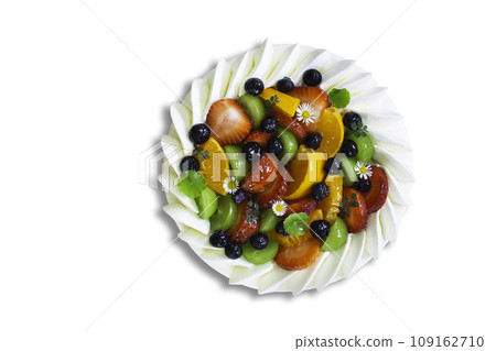 Homemade fruit cake on white isolated background with clipping paths. Plain sponge cake frosting with young pudding sauce. Bakery concept for birthday cake or valentine dessert. Homemade fruit cake on white isolated background with clipping paths. Plain sponge cake frosting with young pudding sauce. Bakery concept for birthday cake or valentine dessert. 109162710