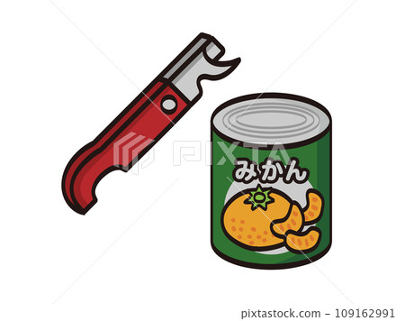 Illustration of a can opener and canned oranges 109162991