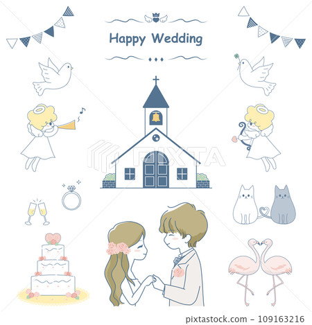 可愛的婚禮插畫素材集 109163216