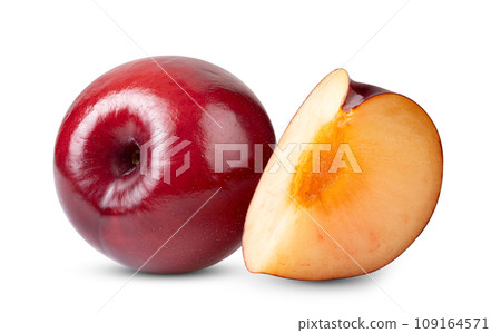 Red cherry plum isolated on white background Red cherry plum isolated on white background 109164571