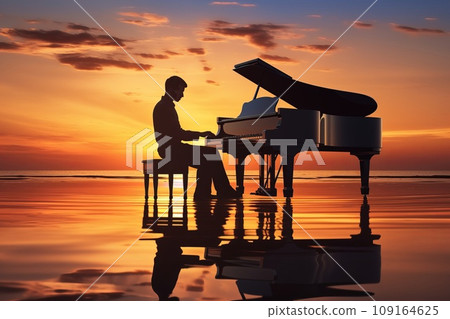 彈鋼琴的人的剪影 AI 生成圖像 AI 圖像 109164625