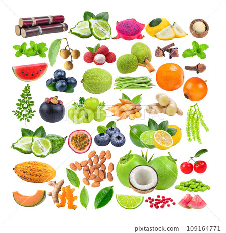 sugarcane; mint; longan; bergamot; lychee; dragon fruit; patisson squash; breadfruit; watermelon; macadamia; cloves; guava; orange; beans; blueberries; onion; Sea grapes; moringa; leaves; turmeric; 109164771