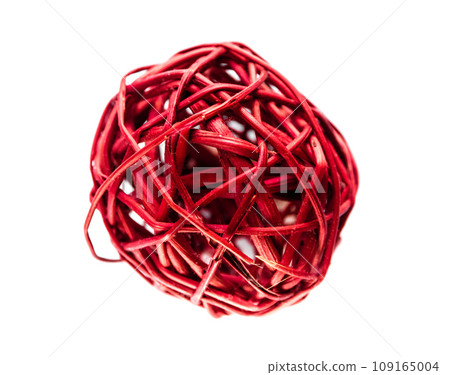 Red woven wicker ball isolated on white background 109165004