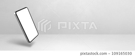 Floating smartphone isolated on white. Horizontal banner background 109165030