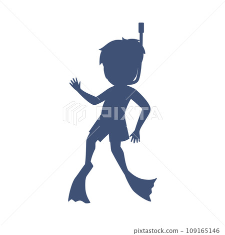 Silhouette of boy diver, flat vector illustration on white background 109165146