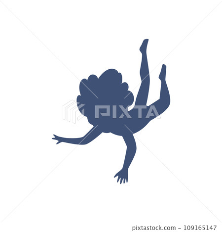 Blue silhouette of flying or falling curly girl flat style Blue silhouette of flying or falling curly girl flat style 109165147