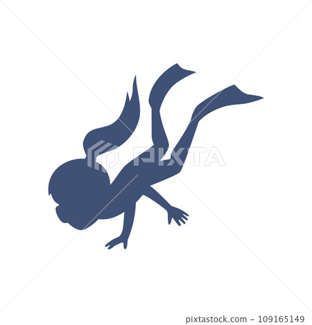 Silhouette of girl diver, flat vector illustration on white background 109165149