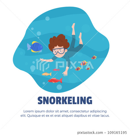 Snorkeling and diving poster or banner flat vector illustration isolated. 109165195