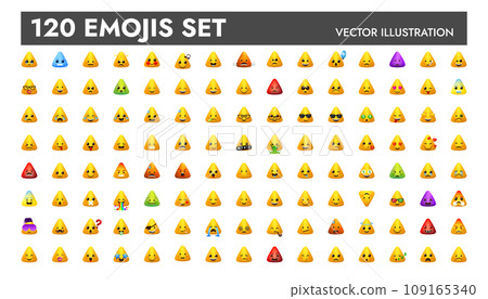 Big yellow triangle emoji set vector illustration design. Big yellow triangle emoji set vector illustration design. 109165340