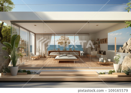Room for meditation and yoga classes in a modern house by the sea 109165579