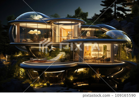 Exterior of the house of the future in night 109165590