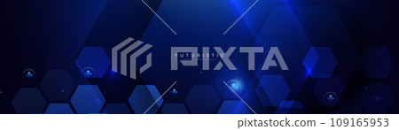 Abstract geometric hexagon futuristic digital hi-technology on a dark blue background. Trendy blue minimal geometry banner. Vector illustration 109165953