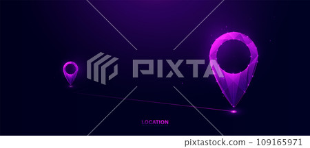 Location marking with a pin. Navigation locator map. GPS. Low polygonal wireframe mesh lines and triangles, point connecting on purple background. Illustration vector Location marking with a pin. Navigation locator map. GPS. Low polygonal wireframe mesh lines and triangles, point connecting on purple background. Illustration vector 109165971