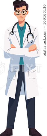 The doctor is standing confidently with crossed arms. Flat Style Cartoon Illustration. The doctor is standing confidently with crossed arms. Flat Style Cartoon Illustration. 109166130