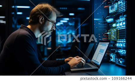 Administrator Male Figure at Data Center Administrator Male Figure at Data Center 109166244