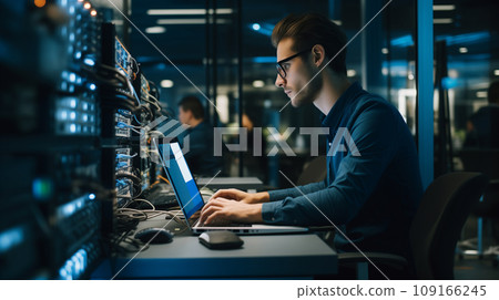 Male Worker in Data Center Male Worker in Data Center 109166245