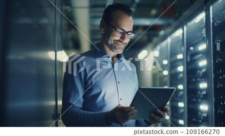 Man Engaged in Data Center Operations Man Engaged in Data Center Operations 109166270