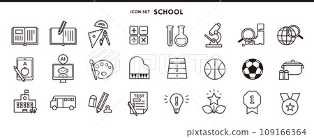 簡單可愛的學校和學習圖標 109166364