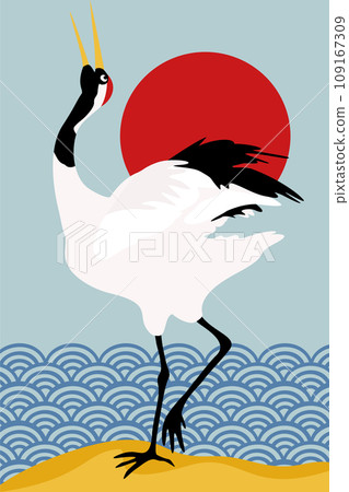 Japanese crane. Vector decorative illustration. 109167309