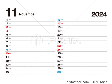 2024年日程日曆，您可以在其中寫下日程_November 109168448