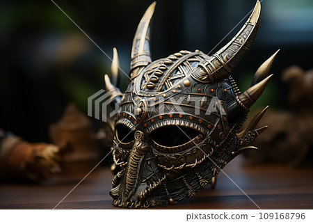 Intricate Warrior Mask with Bokeh Detailing. AI generation Intricate Warrior Mask with Bokeh Detailing. AI generation 109168796