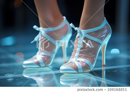White Ribbon-Tie Heels Reflecting Evening Lights. AI generation 109168851