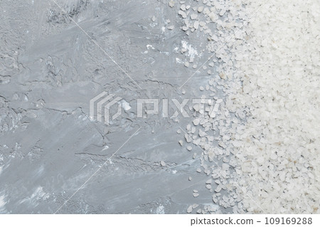 Background from white sea salt. Coarse rock salt texture witth copy space Background from white sea salt. Coarse rock salt texture witth copy space 109169288