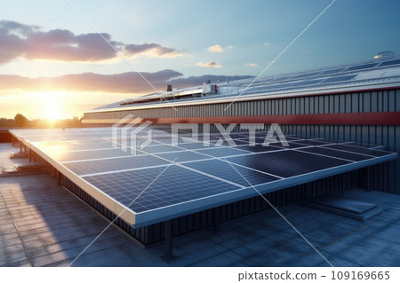 Renewable Energy Generation with Solar Panels on an Industrial Roof Renewable Energy Generation with Solar Panels on an Industrial Roof 109169665