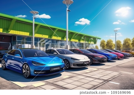 Multiple Electric Vehicles Parked in the Parking Lot, Eco-friendly Transportation Concept 109169696