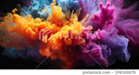 Chromatic Smoke Eruption: Artistic Waves on Black. AI generation Chromatic Smoke Eruption: Artistic Waves on Black. AI generation 109169876